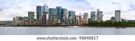 City of London, the leading centre of global finance. Panoramic view from Canary Warf