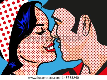 Retro Hot Pop Art Kissing Couple Man And Woman