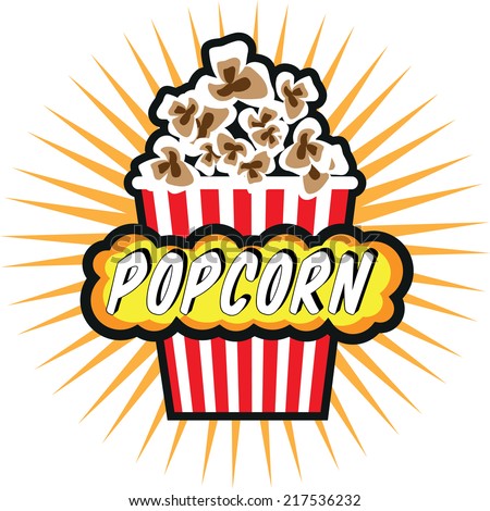 Illustration Popcorn in striped bucket on white background boom Illustration Popcorn in striped bucket on white background boom
