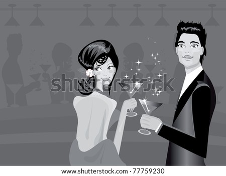 illustration of couple enjoying drink in party
