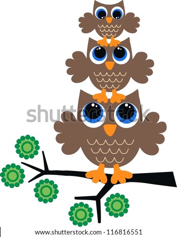 three brow owls - stock vector