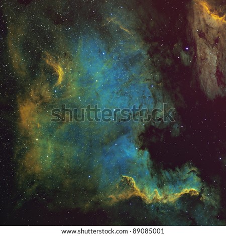 North American and Pelican Nebulae Processed in the Hubble Palette