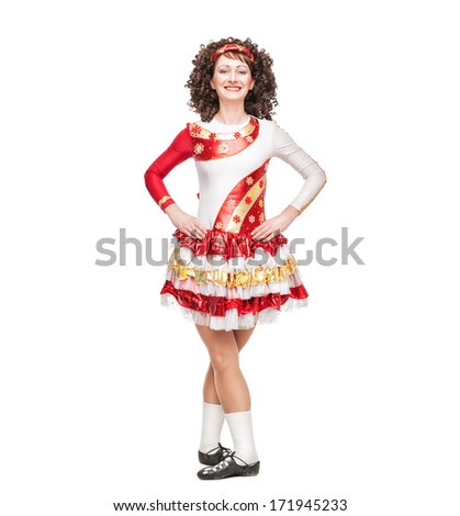 Young woman in irish dance dress isolated