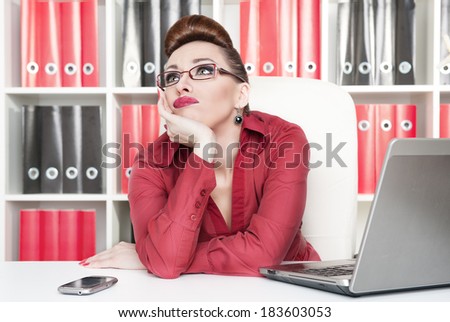 Boring business woman at office