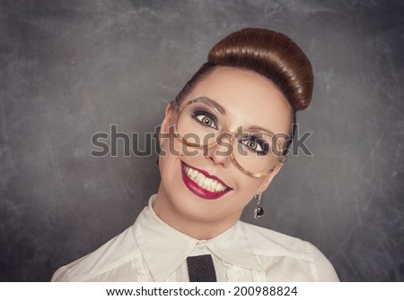 Crazy smiling woman in the eyeglasses