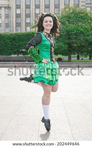 Young woman in irish dance dress