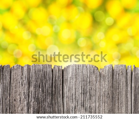 Empty rustic wooden board with abstract summer background