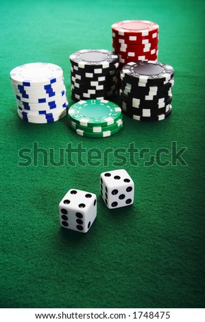 Casino chips and dices on the table