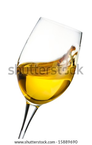 Isolated moving white wine glass over white background
