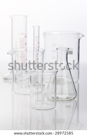 Chemistry glass set on the white table