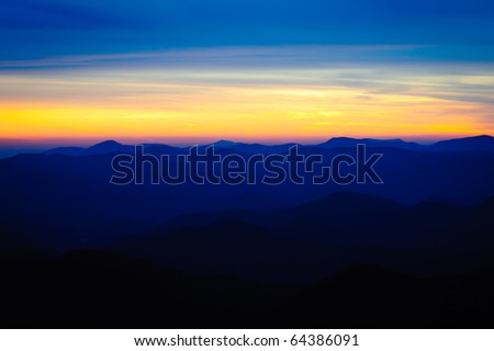 Sunset over the mountains on the Blue Ridge Parkway