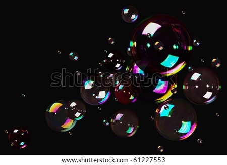 Natural Soap Bubbles isolated on black background
