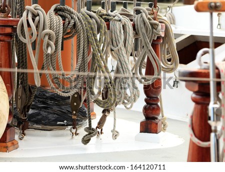 Ship rigging rope on old yacht vintage