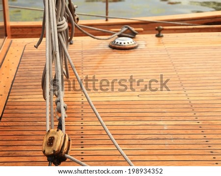 Ship rigging rope on old yacht vintage