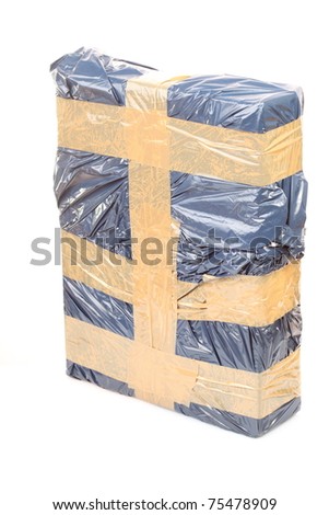 Side of Cardboard Box with Tape isolated on white, Secure package