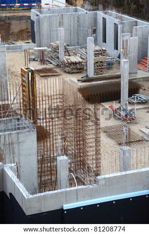construction building site pouring concrete in form sand