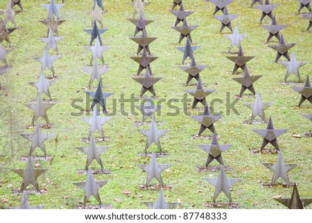 Rows Of Star Tombstone at cemetery, soviet burial ground. Gdynia, Poland