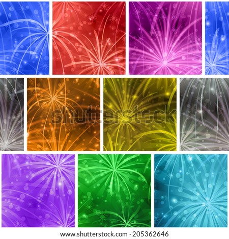 holiday background with fireworks of various colors and shapes. Pattern for web design, split into separate parts