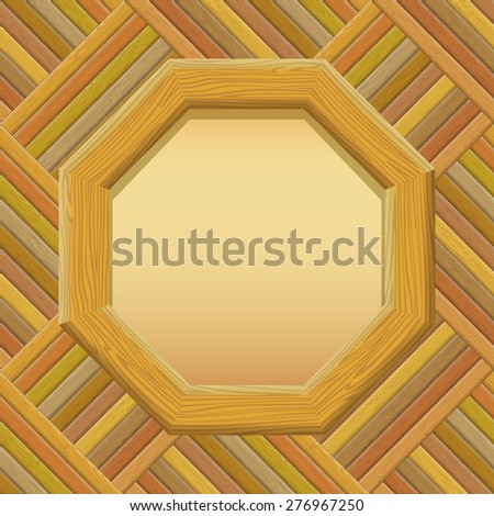 Wooden Octagon Frame with Empty Paper on a Wall.