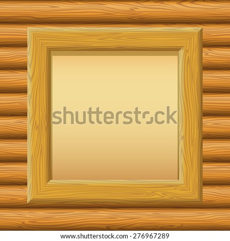 Wooden Frame with Empty Paper on a Timbered Wall.