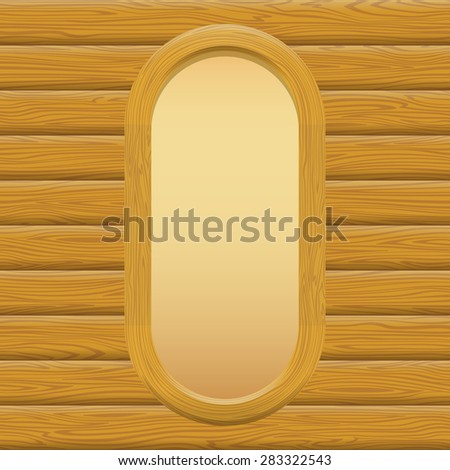 Wooden Oval Frame with Empty Paper on a Log Wall.