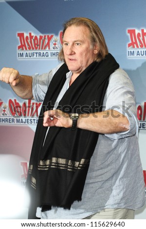BERLIN - OCTOBER 01: Gerard Depardieu attends the \'Asterix & Obelix God Save Britannia\' photocall at Hotel de Rome on October 1, 2012 in Berlin, Germany.