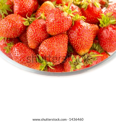 Strawberries In A Bowl Isolated Over White With Text Area