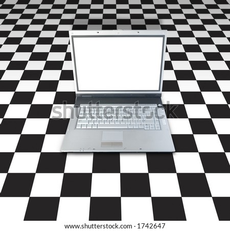 Laptop Computer On Checker Board