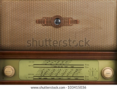 decorative front panel of an old radio, closeup
