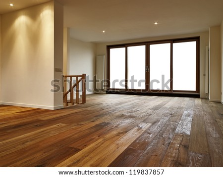 Empty big living room, there is a path for the windows