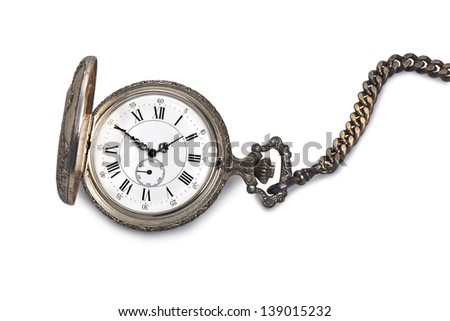 Antique pocket watch isolated on white background