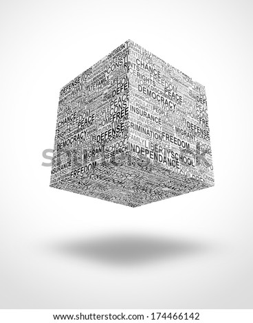 floating cube with human rights words