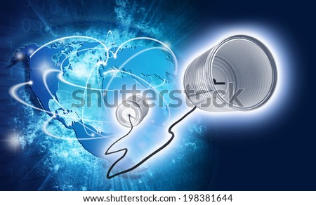 Blue vivid image of globe and space tin can. Internet Concept of global business