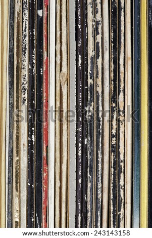 Colorful well used record collection textured for background
