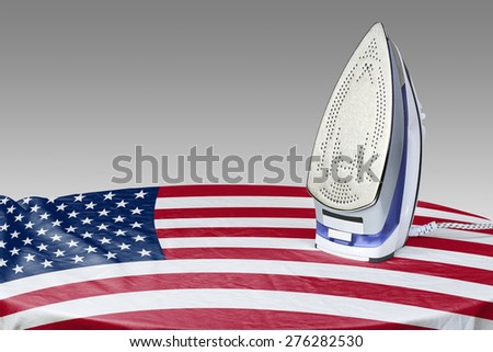 Preparing for Steam iron for smooth out the wrinkles of Flag from USA