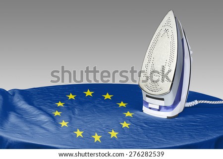 Preparing for Steam iron for smooth out the wrinkles of Flag from Europe