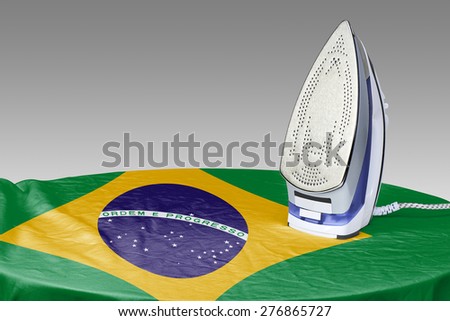 Preparing for Steam iron for smooth out the wrinkles of Flag from Brazil