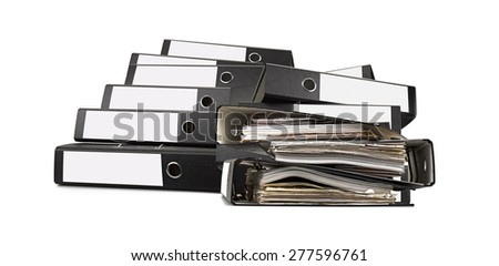 A lot of ring binders isolated on white- database concept