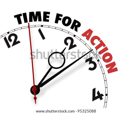 White clock with words Time for Action on its face CLIPPING PATH