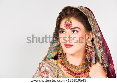 portrait of beautiful Indian bride, happy indian bride