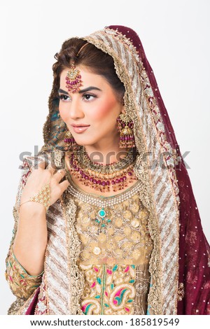 portrait of beautiful Indian bride, happy indian bride