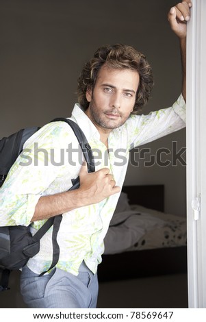 mature traveler with back back pack or rucksack
