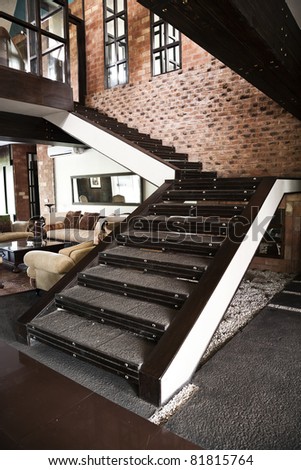 staircase in living room of a modern house