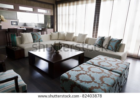 corner of a modern apartment with an oriental sofa