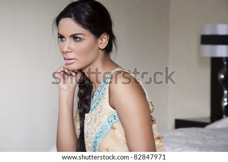 closeup of a beautiful Indian girl with a pony tail