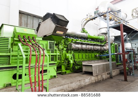 high voltage industrial standby diesel generator at a power generation plant in a textile factory.
