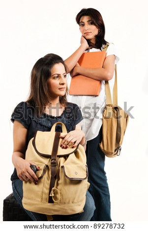 Portrait of a caucasian student with an Indian Student