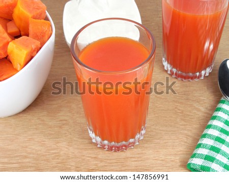 Papaya juice in glass cups.
