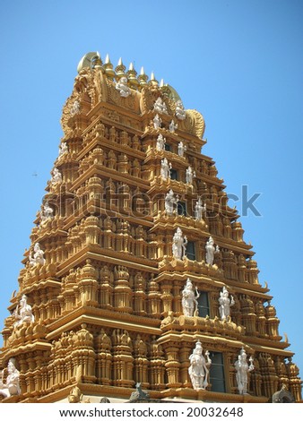 The centuries-old temple tower of hindu god Lord Nanundeshwara, which is situated about 165 kilometers from Bangalore city.