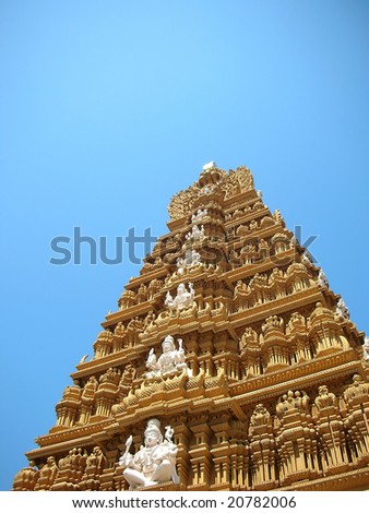 The tower of centuries-old Lord Nanundeshwara temple, which is situated about 165 kilometers from Bangalore city.